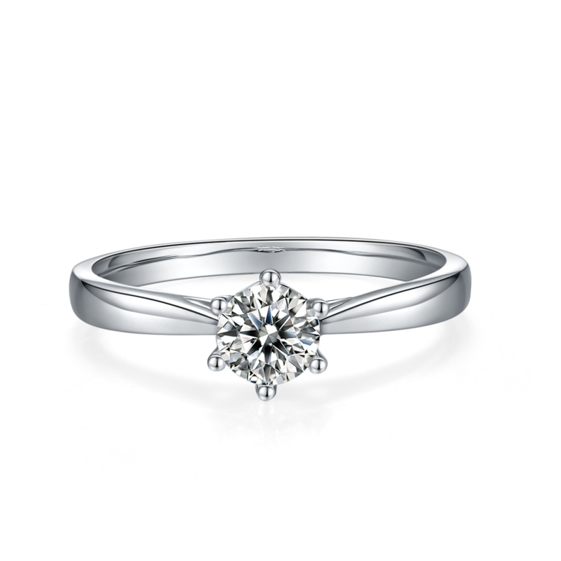 直臂周家六爪S925银镀白金MoissaniteWomen's Ring50分D级